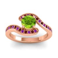Peridot Ring In 18K Rose Gold With Amethyst And Garnet Nidra Round Modern Ring