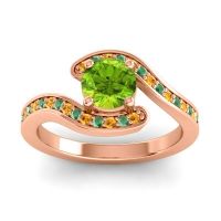 Peridot Ring In 18K Rose Gold With Citrine And Emerald Nidra Round Modern Ring