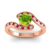 Peridot Ring In 18K Rose Gold With Diamond And Ruby Nidra Round Modern Ring