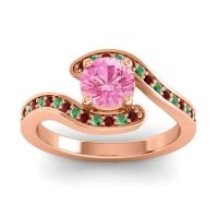 Pink Tourmaline Ring In 18K Rose Gold With Garnet And Emerald Nidra Round Modern Ring