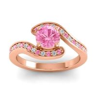 Pink Tourmaline Engagement Ring In 18K Rose Gold With Diamond - Nidra Round Modern Ring