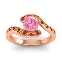 Pink Tourmaline Ring In 18K Rose Gold With Ruby And Citrine Nidra Round Modern Ring