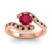 Ruby Ring In 14K Rose Gold With Aquamarine And Garnet Nidra Round Modern Ring