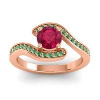Ruby Ring In 18K Rose Gold With Emerald Nidra Round Modern Ring