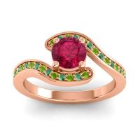 Ruby Ring In 18K Rose Gold With Peridot And Emerald Nidra Round Modern Ring