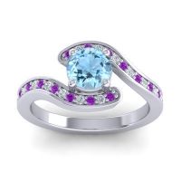 Aquamarine Engagement Ring In Palladium With Amethyst And Diamond - Nidra Round Modern Ring