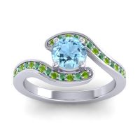 Aquamarine Ring In Palladium With Peridot And Emerald Nidra Round Modern Ring