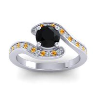 Black Onyx Ring In 14k White Gold With Lab Diamond And Citrine Nidra Round Modern Ring