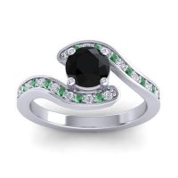 Black Onyx Ring In 14k White Gold With Lab Diamond And Emerald Nidra Round Modern Ring