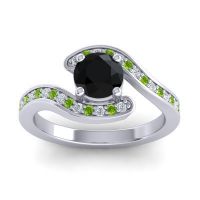Black Onyx Ring In 14k White Gold With Lab Diamond And Peridot Nidra Round Modern Ring