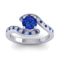 Lab Blue Sapphire Engagement Ring In Palladium With Blue Sapphire And Diamond - Nidra Round Modern Ring