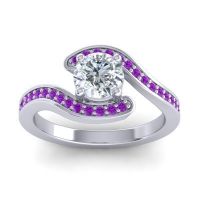 Lab Diamond Ring In Palladium With Amethyst Nidra Round Modern Ring