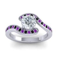 Lab Diamond Ring In Palladium With Amethyst And Black Onyx Nidra Round Modern Ring