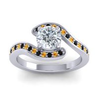 Lab Diamond Ring In Palladium With Black Onyx And Citrine Nidra Round Modern Ring