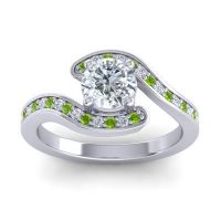 Lab Diamond Ring In Palladium With Peridot Nidra Round Modern Ring