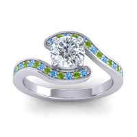 Lab Diamond Ring In Palladium With Swiss Blue Topaz And Peridot Nidra Round Modern Ring