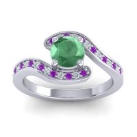 Emerald Engagement Ring In Palladium With Amethyst And Diamond - Nidra Round Modern Ring