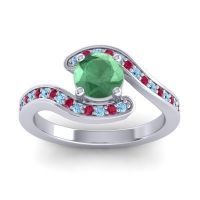Emerald Ring In Palladium With Aquamarine And Ruby Nidra Round Modern Ring