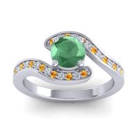 Emerald Engagement Ring In Palladium With Citrine And Diamond - Nidra Round Modern Ring