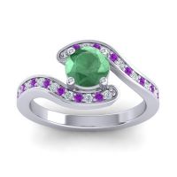Emerald Ring In Palladium With Diamond And Amethyst Nidra Round Modern Ring