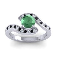 Emerald Ring In Palladium With Diamond And Black Onyx Nidra Round Modern Ring