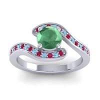 Emerald Ring In Palladium With Ruby And Aquamarine Nidra Round Modern Ring