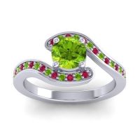 Peridot Ring In 14k White Gold With Ruby Nidra Round Modern Ring