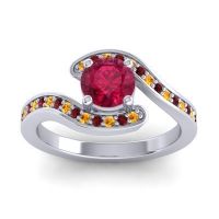 Ruby Ring In Palladium With Citrine And Garnet Nidra Round Modern Ring