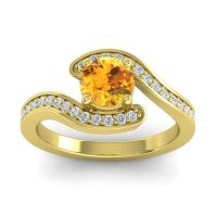 Citrine Ring In 14k Yellow Gold With Diamond And Lab Diamond Nidra Round Modern Ring