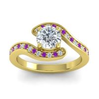 Lab Diamond Ring In 14k Yellow Gold With Diamond And Amethyst Nidra Round Modern Ring