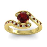 Garnet Ring In 14k Yellow Gold With Lab Diamond Nidra Round Modern Ring