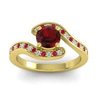Garnet Ring In 14k Yellow Gold With Diamond And Ruby Nidra Round Modern Ring