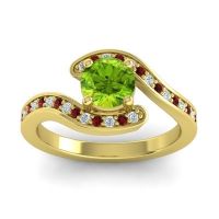 Peridot Ring In 14k Yellow Gold With Diamond And Garnet Nidra Round Modern Ring