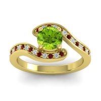 Peridot Engagement Ring In 18k Yellow Gold With Garnet And Diamond - Nidra Round Modern Ring