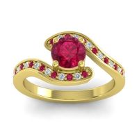 Ruby Engagement Ring In 14k Yellow Gold With Diamond - Nidra Round Modern Ring