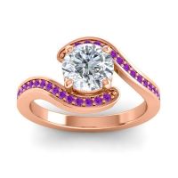Diamond Ring In 18K Rose Gold With Amethyst Asakta Round Modern Ring