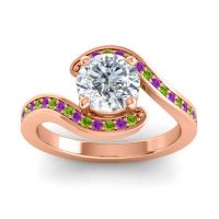 Diamond Ring In 18K Rose Gold With Amethyst And Peridot Asakta Round Modern Ring