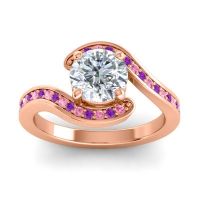 Diamond Ring In 18K Rose Gold With Amethyst And Pink Tourmaline Asakta Round Modern Ring