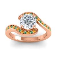 Diamond Ring In 14K Rose Gold With Emerald And Citrine Asakta Round Modern Ring