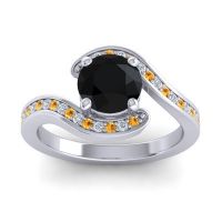Black Onyx Ring In 14k White Gold With Lab Diamond And Citrine Asakta Round Modern Ring