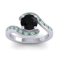 Black Onyx Ring In 14k White Gold With Lab Diamond And Emerald Asakta Round Modern Ring