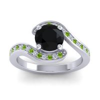 Black Onyx Ring In 14k White Gold With Lab Diamond And Peridot Asakta Round Modern Ring