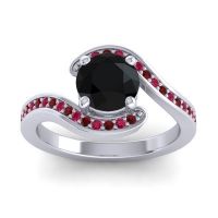 Black Onyx Ring In 14k White Gold With Ruby And Garnet Asakta Round Modern Ring