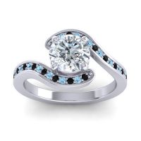 Diamond Ring In 14k White Gold With Aquamarine And Black Onyx Asakta Round Modern Ring