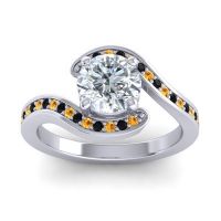 Diamond Ring In Palladium With Black Onyx And Citrine Asakta Round Modern Ring