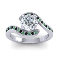 Diamond Ring In Palladium With Black Onyx And Emerald Asakta Round Modern Ring