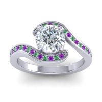 Diamond Ring In Palladium With Emerald And Amethyst Asakta Round Modern Ring