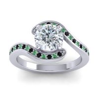 Diamond Ring In Palladium With Emerald And Black Onyx Asakta Round Modern Ring