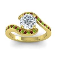 Diamond Ring In 14k Yellow Gold With Garnet And Peridot Asakta Round Modern Ring