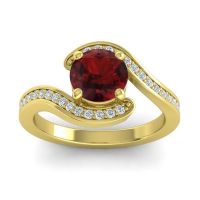 Garnet Ring In 14k Yellow Gold With Diamond And Lab Diamond Asakta Round Modern Ring